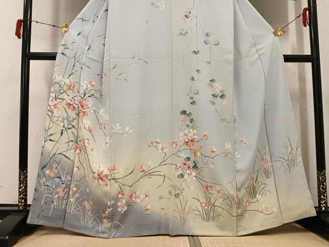 平和屋着物●十日町友禅作家 松雨 訪問着 枝花文 暈し染め 正絹 逸品 AABJ1337ph