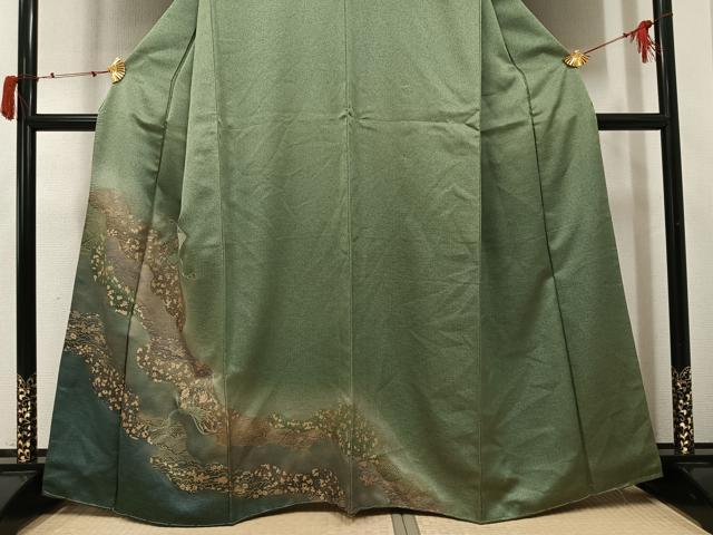 平和屋着物●訪問着 中国三大刺繍 汕頭刺繍 スワトウ刺繍 道長地紙花文 暈し染め 金彩 正絹 逸品 未使用 AABJ1341ph