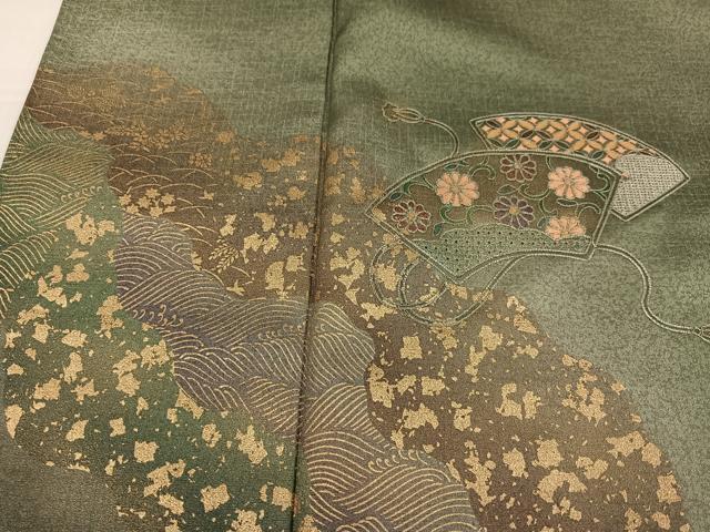 平和屋着物●訪問着 中国三大刺繍 汕頭刺繍 スワトウ刺繍 道長地紙花文 暈し染め 金彩 正絹 逸品 未使用 AABJ1341ph