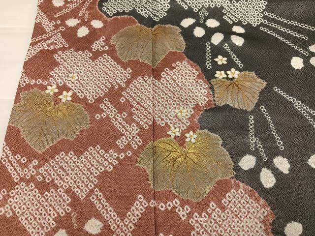 平和屋着物●訪問着 駒刺繍 絞り 草花文 金彩 正絹 逸品 AABJ1342ph