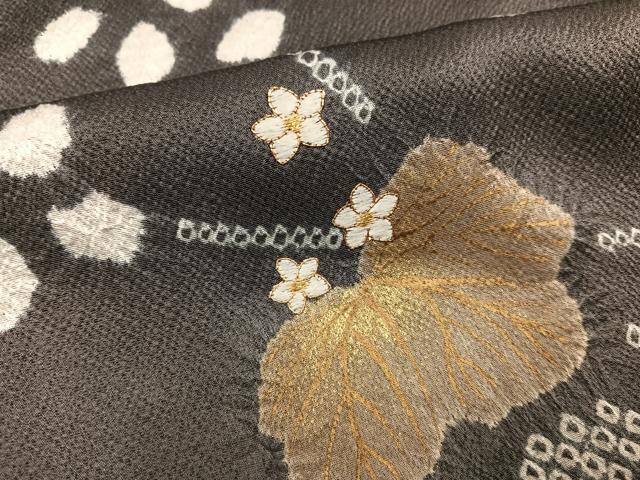 平和屋着物●訪問着 駒刺繍 絞り 草花文 金彩 正絹 逸品 AABJ1342ph