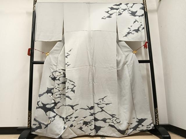 平和屋着物●訪問着 氷割れ文 暈し染め 金銀彩 銀通し地 やまと金ラベル 正絹 逸品 AABJ1343ph