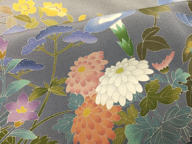 平和屋着物●十日町友禅作家 岡村蒼風 訪問着 枝花文 暈し染め 正絹 逸品 AABJ1344ph