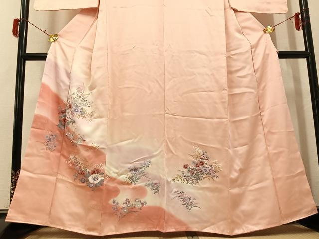 平和屋着物●訪問着 草花文 暈し染め 金彩 正絹 逸品 未使用 AABJ1356ph