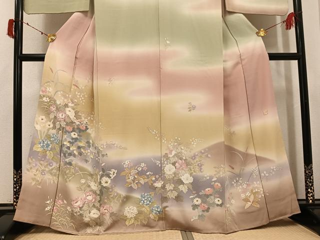 平和屋着物●訪問着 作家物 草花文 暈し染め 正絹 逸品 AABJ1359ph