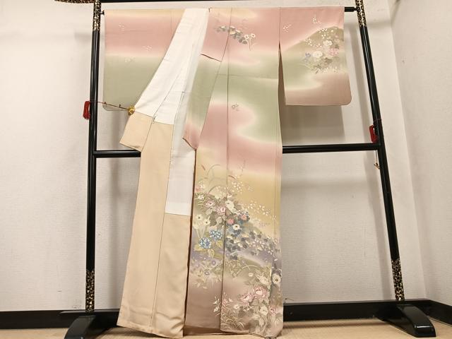 平和屋着物●訪問着 作家物 草花文 暈し染め 正絹 逸品 AABJ1359ph