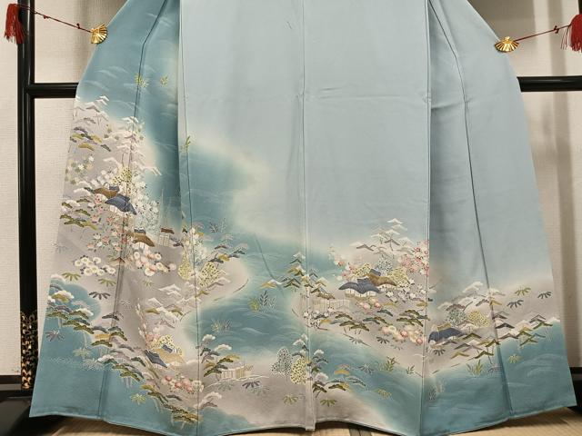 平和屋着物●訪問着 友禅 松竹梅風景草花文 暈し染め 正絹 逸品 AABJ1365ph