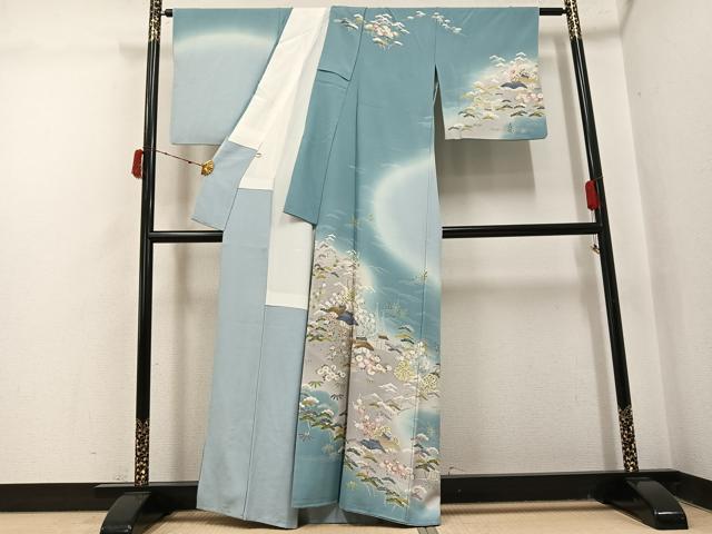 平和屋着物●訪問着 友禅 松竹梅風景草花文 暈し染め 正絹 逸品 AABJ1365ph
