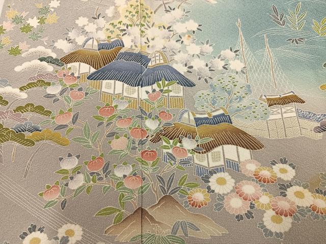 平和屋着物●訪問着 友禅 松竹梅風景草花文 暈し染め 正絹 逸品 AABJ1365ph
