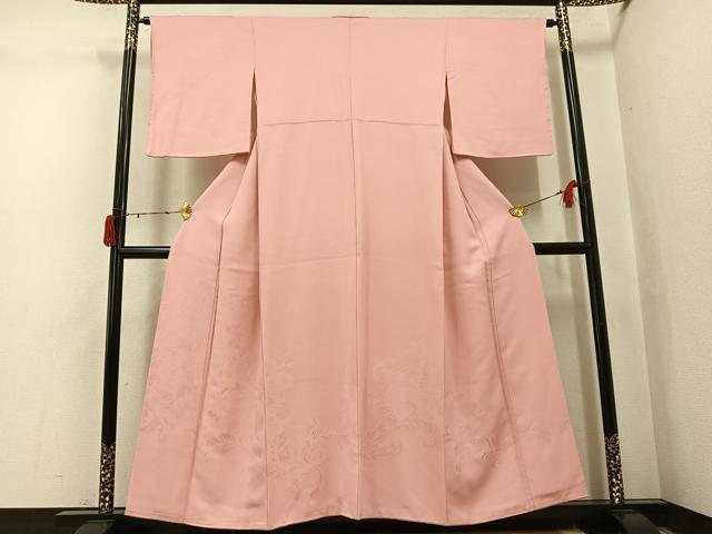 平和屋着物●色留訪問着 唐草地紋 珊瑚色 正絹 逸品 AABJ1379ph