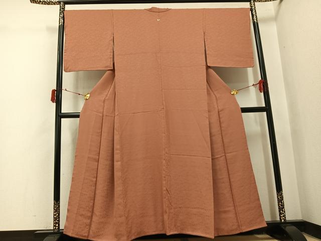 平和屋着物●上質な色無地 抽象地紋 纁色 正絹 逸品 AABJ1381ph