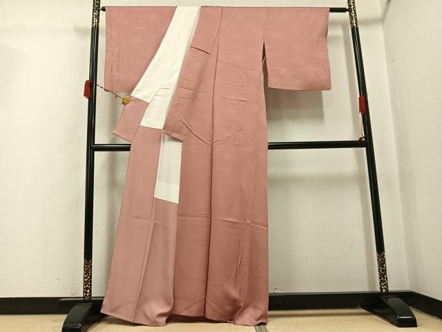 平和屋着物●上質な色無地 霞地紋 宍色 正絹 逸品 AABJ1384ph
