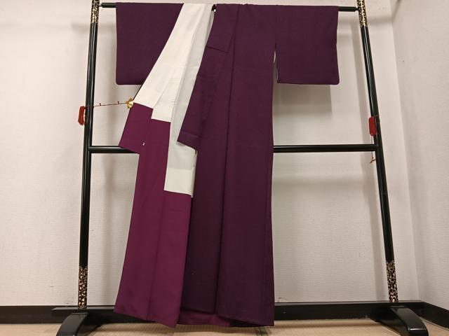 平和屋着物●上質な色無地 麻の葉地紋 濃色 鈴乃屋扱い 正絹 逸品 AABJ1388ph