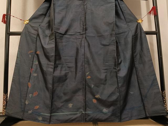 平和屋着物●訪問着 本場大島紬 染大島 舞葉文 暈し染め 金彩 正絹 逸品 AABJ1389ph