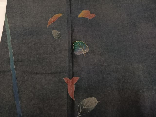 平和屋着物●訪問着 本場大島紬 染大島 舞葉文 暈し染め 金彩 正絹 逸品 AABJ1389ph