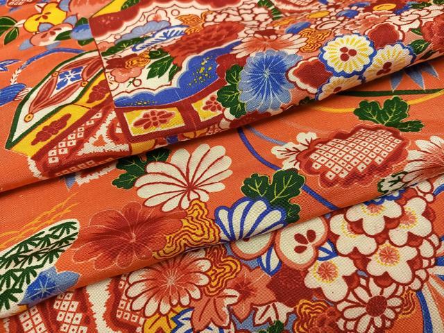 平和屋着物●アンティーク 大正ロマン 長襦袢 袷 貝桶草花文 正絹 逸品 AABJ1390ph