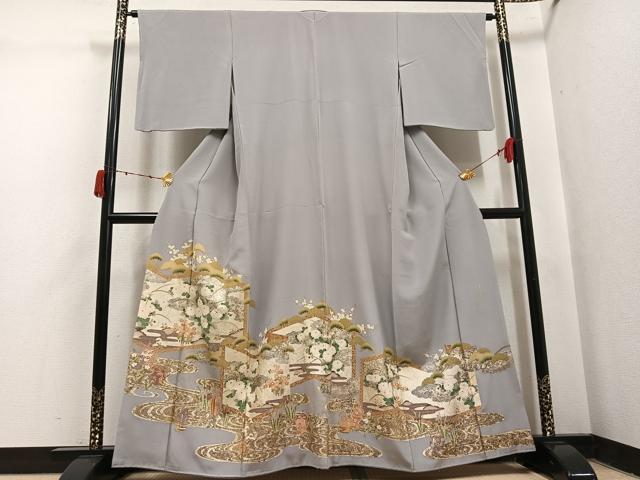 平和屋着物●色留訪問着 菊草花図屏風 本金箔 正絹 逸品 AABJ1396ph