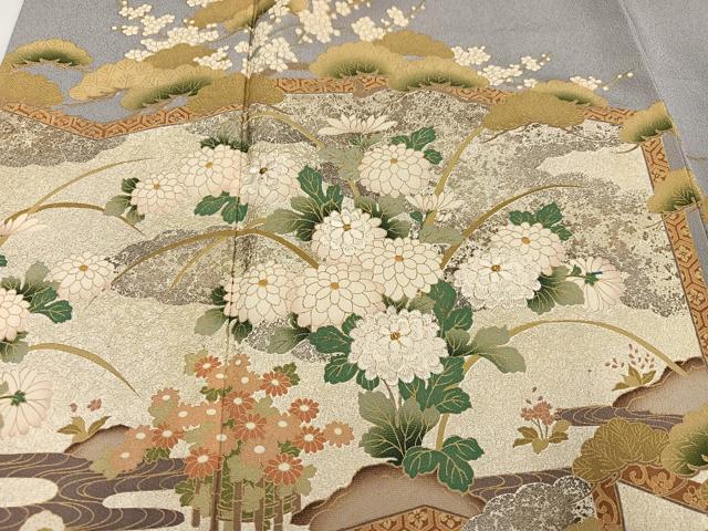 平和屋着物●色留訪問着 菊草花図屏風 本金箔 正絹 逸品 AABJ1396ph
