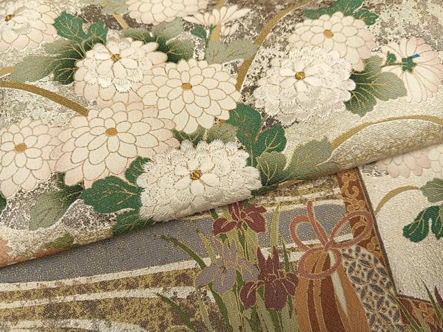 平和屋着物●色留訪問着 菊草花図屏風 本金箔 正絹 逸品 AABJ1396ph