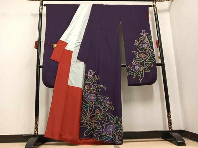 平和屋着物●豪華振袖 草花文 暈し染め 金彩 正絹 逸品 AABJ1398ph