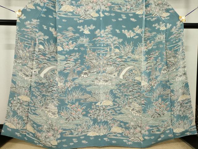 平和屋着物●訪問着 友禅 流水風景文 鬼しぼ縮緬 正絹 逸品 AABJ1401ck