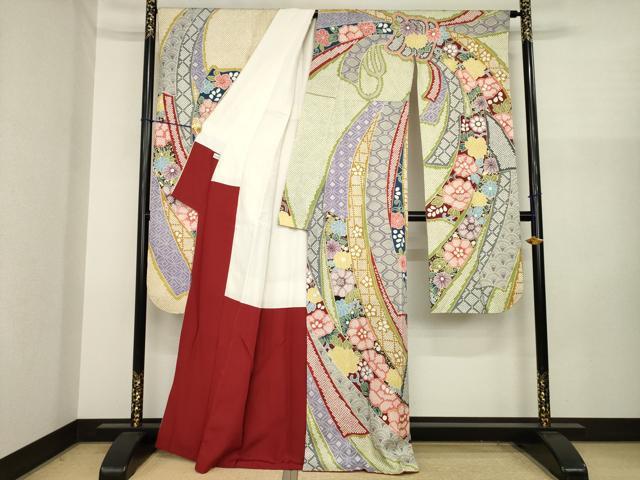 平和屋着物●豪華振袖 総絞り 束ね熨斗吉祥花文 金彩 正絹 逸品 AABJ1406ck