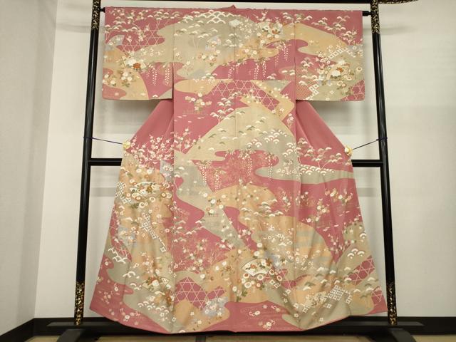 平和屋着物●訪問着 駒刺繍 地紙花文 金彩 正絹 逸品 AABJ1409ck