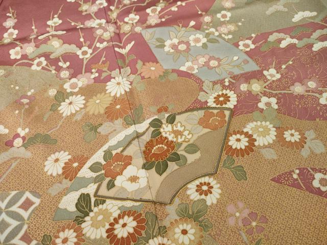 平和屋着物●訪問着 駒刺繍 地紙花文 金彩 正絹 逸品 AABJ1409ck
