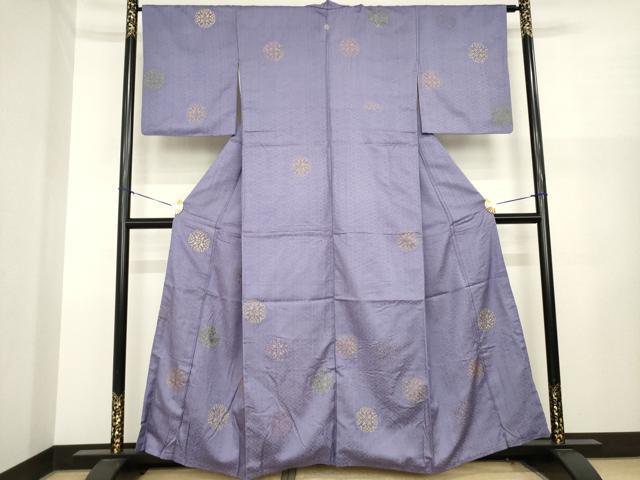 平和屋着物●訪問着 お召地 刺繍 花丸文 正絹 逸品 AABJ1415ck