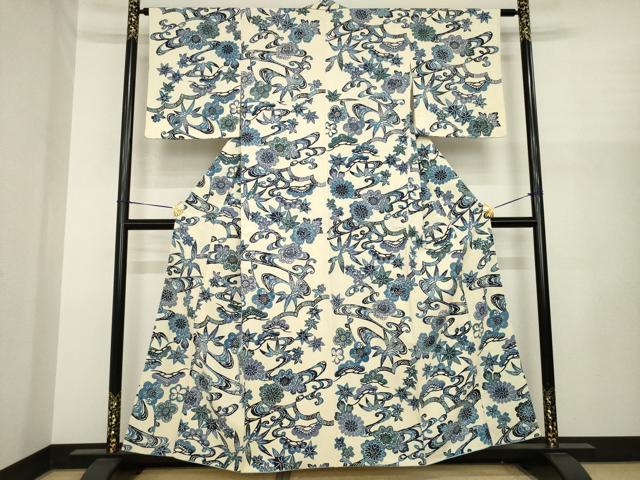 平和屋着物●上質な小紋 型染め 松竹梅流水花文 正絹 逸品 AABJ1417ck