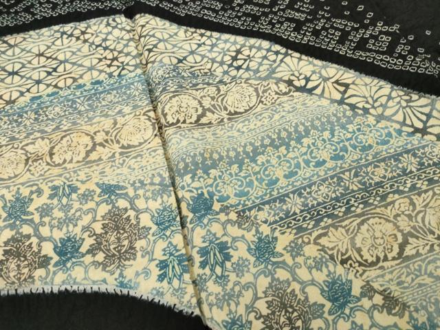 平和屋着物●訪問着 作家物 絞り 型染め 更紗花唐草文 黒地 正絹 逸品 AABJ1419ck