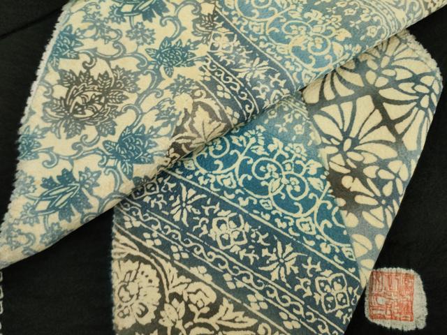 平和屋着物●訪問着 作家物 絞り 型染め 更紗花唐草文 黒地 正絹 逸品 AABJ1419ck