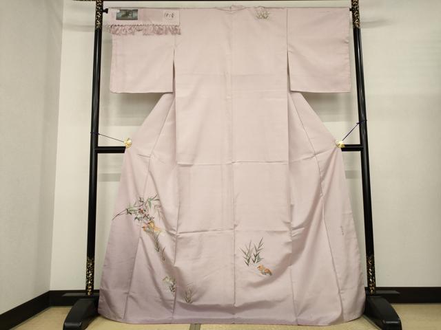 平和屋着物●訪問着 紬地 蘇州刺繍 金魚 伊と幸 反端付き 正絹 逸品 未使用 AABJ1428ck