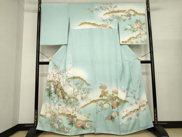 平和屋着物●訪問着 作家物 雲重ね花文 暈し染め 金銀彩 正絹 逸品 AABJ1431ck
