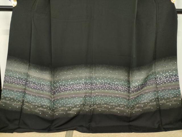 平和屋着物●訪問着 寿光織 横段花文 黒地 金銀糸 ロング丈 正絹 逸品 AABJ1432ck