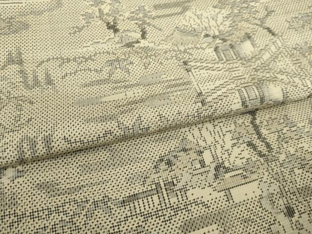 平和屋着物●本場大島紬 白大島 総絣 風景文 正絹 逸品 AABJ1434ck