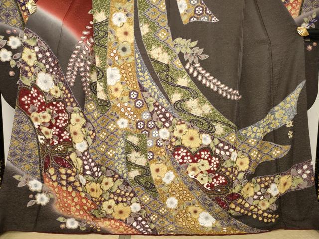 平和屋着物●豪華振袖 辻が花 流水花文 金通し地 正絹 逸品 AABJ1435ck