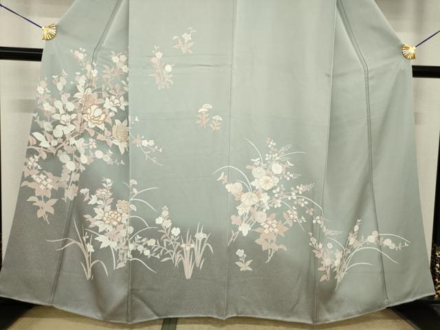 平和屋着物●訪問着 駒刺繍 草花文 金彩 正絹 逸品 AABJ1438ck