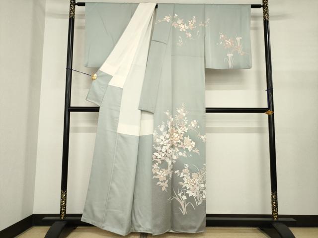 平和屋着物●訪問着 駒刺繍 草花文 金彩 正絹 逸品 AABJ1438ck