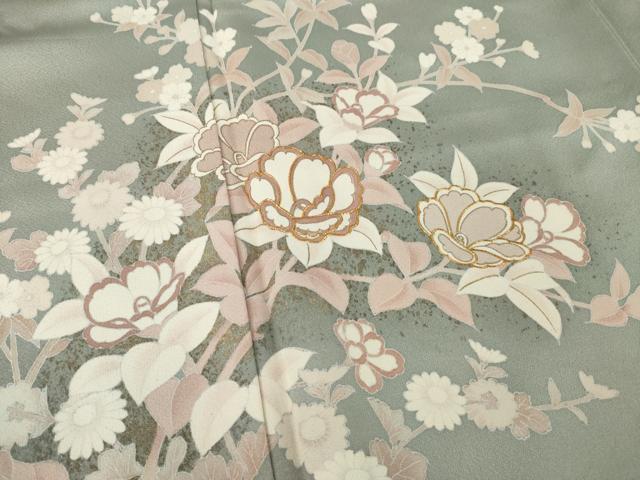 平和屋着物●訪問着 駒刺繍 草花文 金彩 正絹 逸品 AABJ1438ck