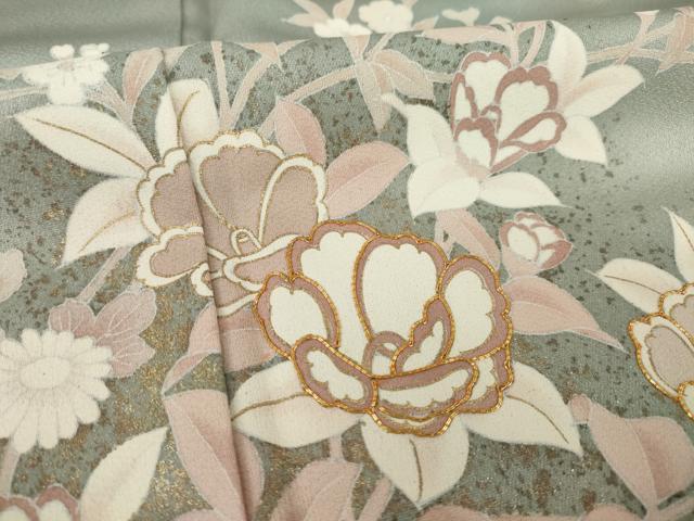 平和屋着物●訪問着 駒刺繍 草花文 金彩 正絹 逸品 AABJ1438ck