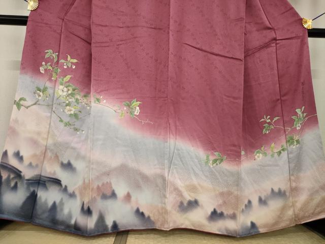 平和屋着物●二代目清次郎 手描き 訪問着 手描き 枝花文 暈し染め 正絹 逸品 AABJ1442ck