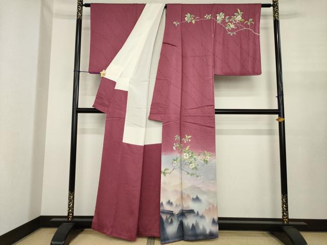 平和屋着物●二代目清次郎 手描き 訪問着 手描き 枝花文 暈し染め 正絹 逸品 AABJ1442ck