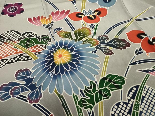 平和屋着物●豪華振袖 紅型 風景花鳥文 正絹 逸品 AABJ1457ck