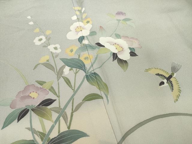 平和屋着物●訪問着 友禅 花鳥文 正絹 逸品 AABJ1460ck