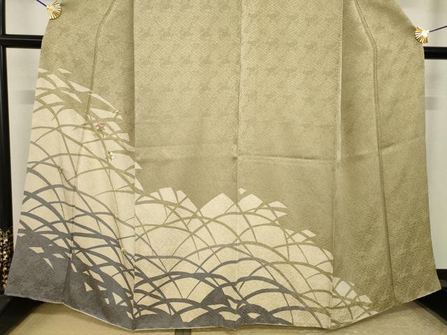 平和屋着物●訪問着 総絞り 駒刺繍 芝花文 正絹 逸品 AABJ1461ck