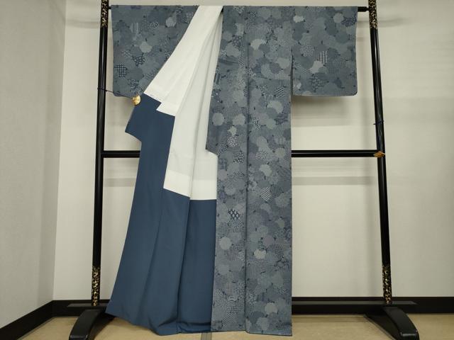 平和屋着物●江戸小紋 切嵌雪輪重ね文 正絹 逸品 AABJ1468ck