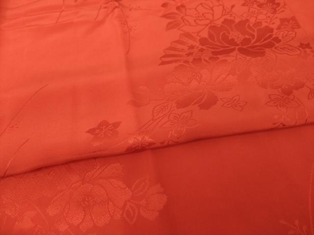 平和屋着物●振袖用長襦袢 無双仕立て 扇面花地紋 紅緋色 正絹 逸品 AABJ1482ck