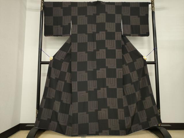 平和屋着物●上質な小紋 源氏香花文 黒地 正絹 逸品 AABJ1490ck