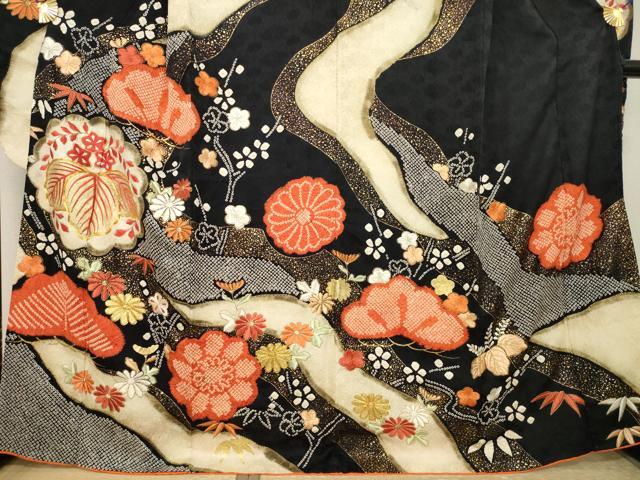 平和屋着物●豪華振袖 駒刺繍 絞り 桐 松竹梅 正絹 逸品 AABJ1491ck